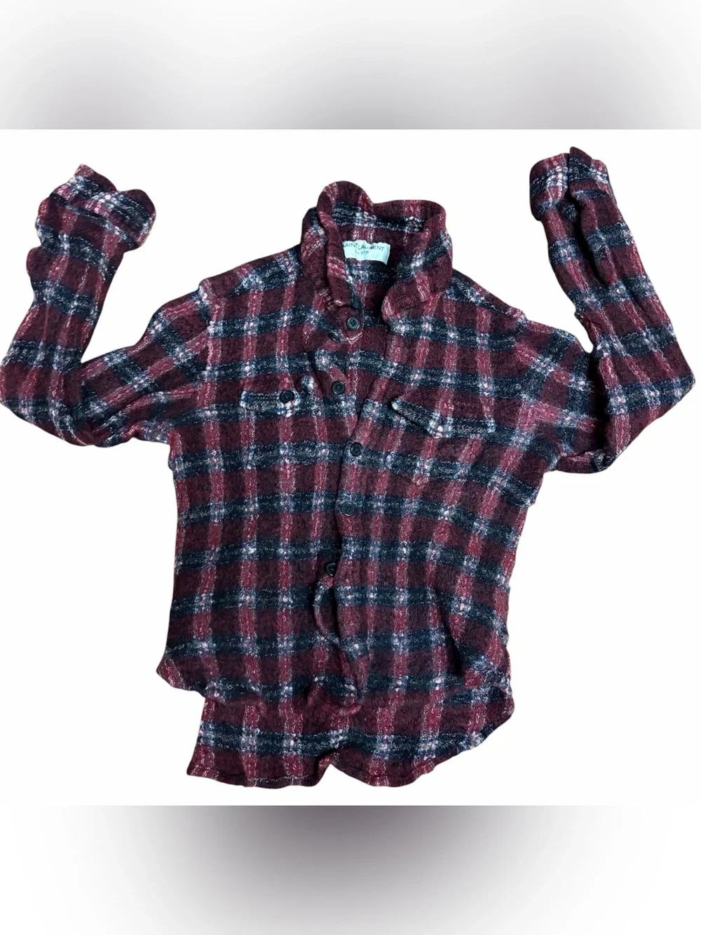 Saint Laurent Burgundy and Black Plaid Shirt